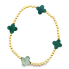Gold Bead Stretch Bracelet With Malachite Clovers - Kelly Wade Jewelers