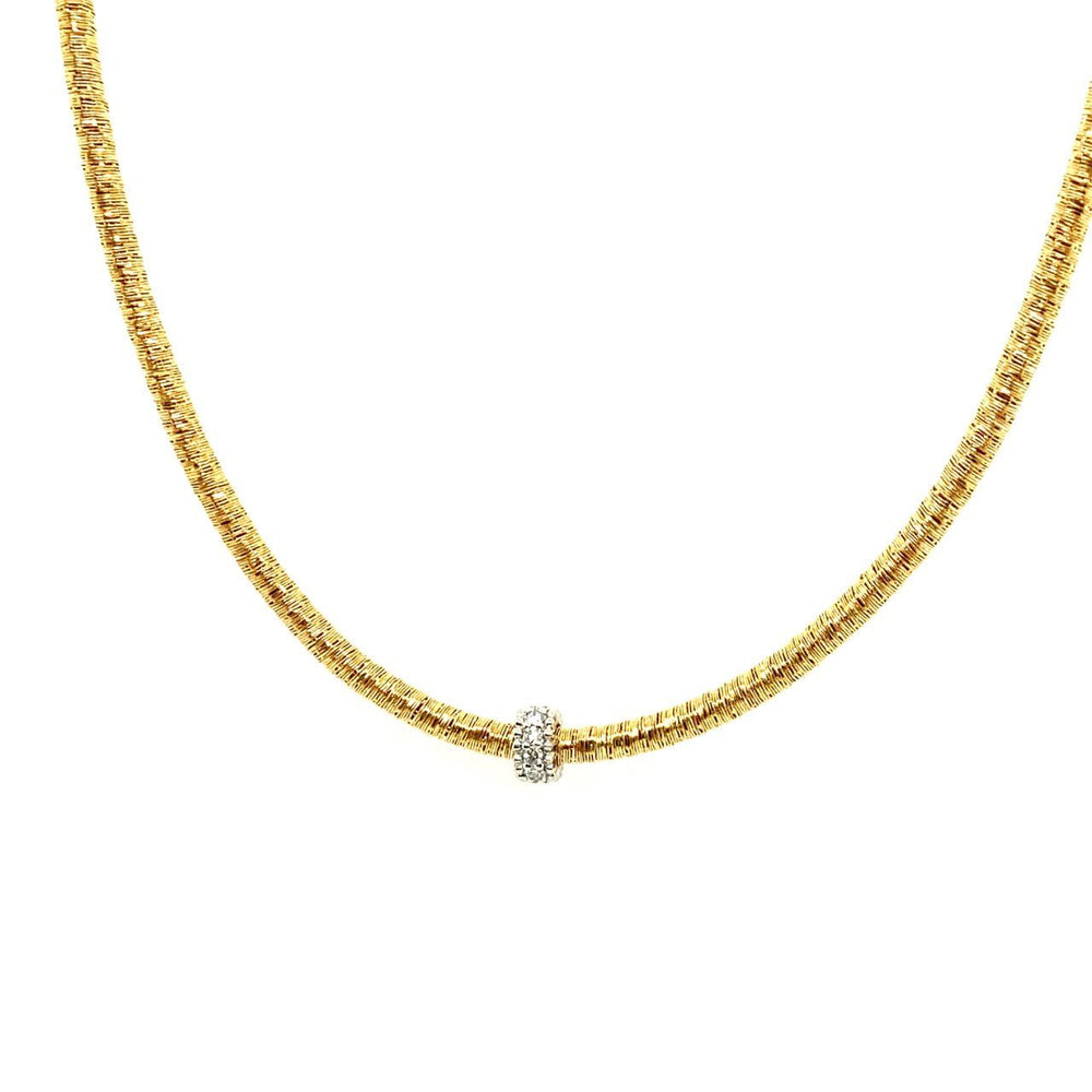 Gold wrapped necklace with a diamond rondel - Kelly Wade Jewelers Store