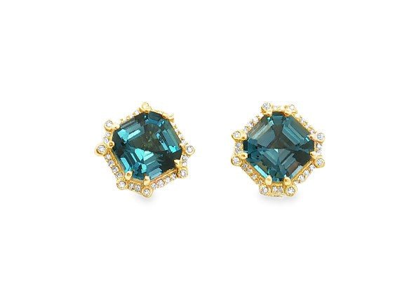 Goshwara Blue Topaz and Pave Diamond Stud Earrings - Kelly Wade Jewelers