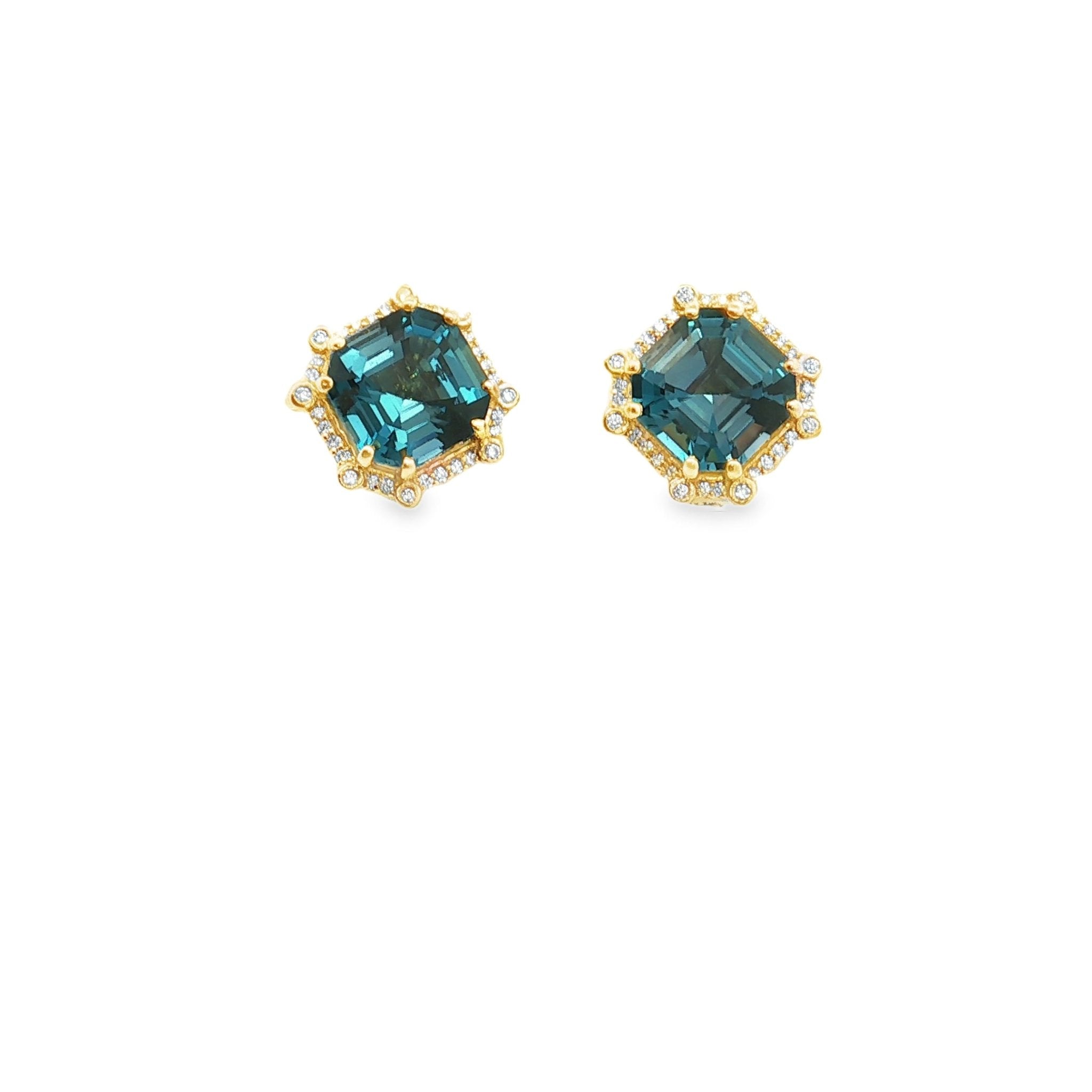 Goshwara Blue Topaz and Pave Diamond Stud Earrings - Kelly Wade Jewelers