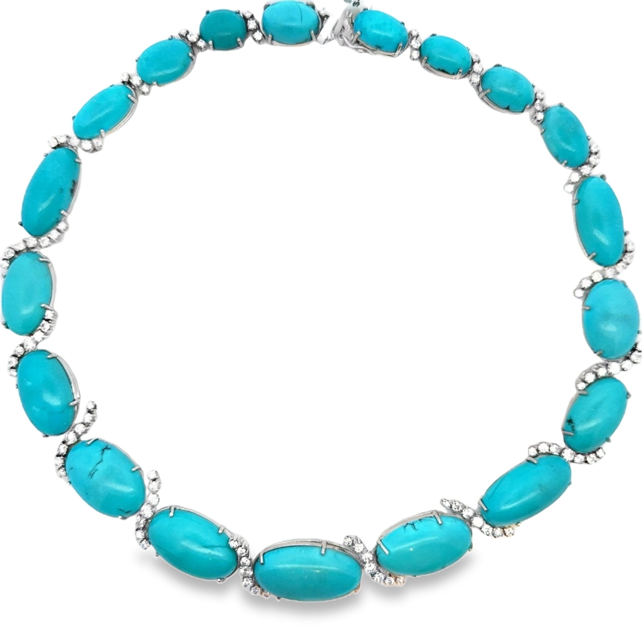 Large Turquoise Oval & Diamond Necklace - Kelly Wade Jewelers