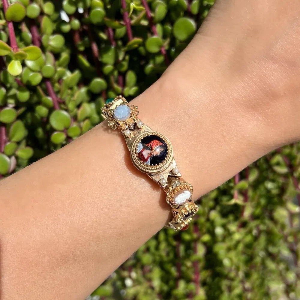 Omega Charm Gemstone Cameo Bracelet - Kelly Wade Jewelers