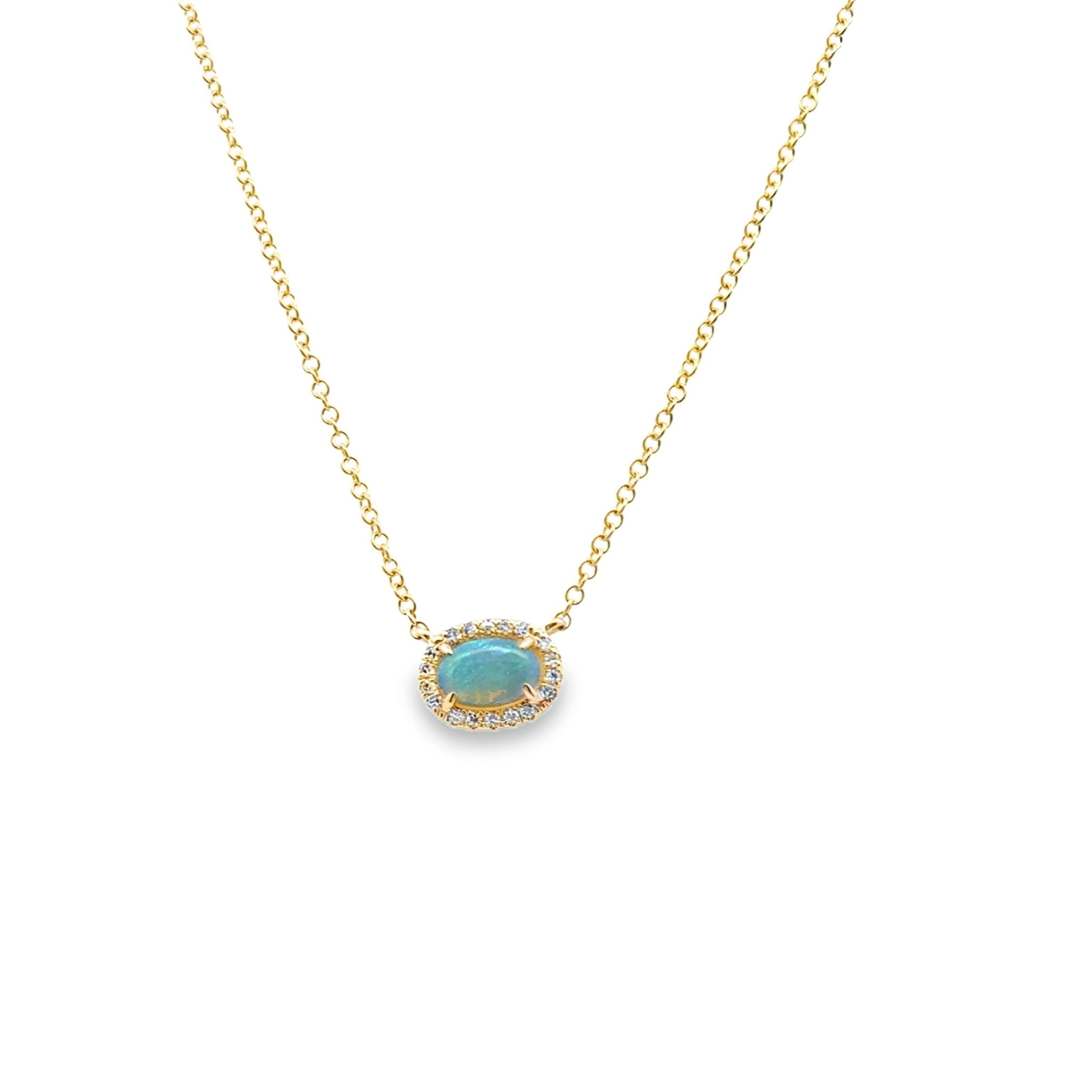 Opal & Diamond Halo Necklace - Kelly Wade Jewelers