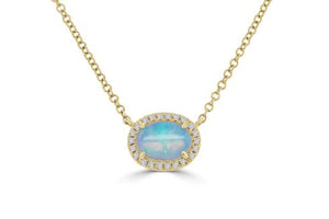 Oval opal and diamond pendant on chain necklace - Kelly Wade Jewelers Store