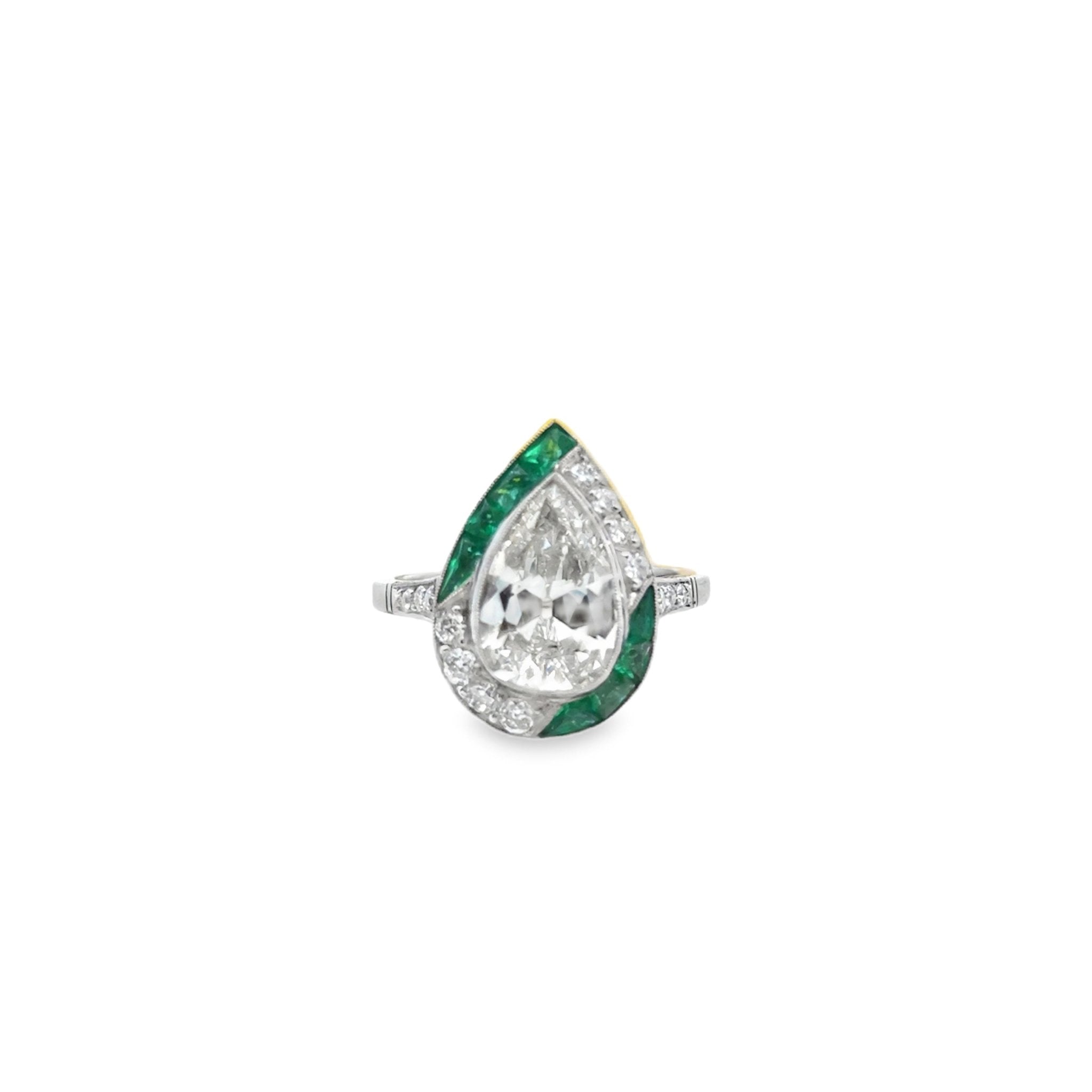 Pear - Shaped Diamond & Emerald Ring - Kelly Wade Jewelers