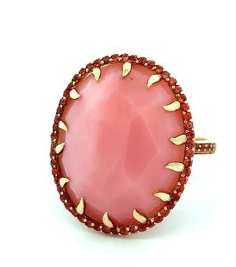 Pink Oval With Orange Sapphire Halo Ring - Kelly Wade Jewelers