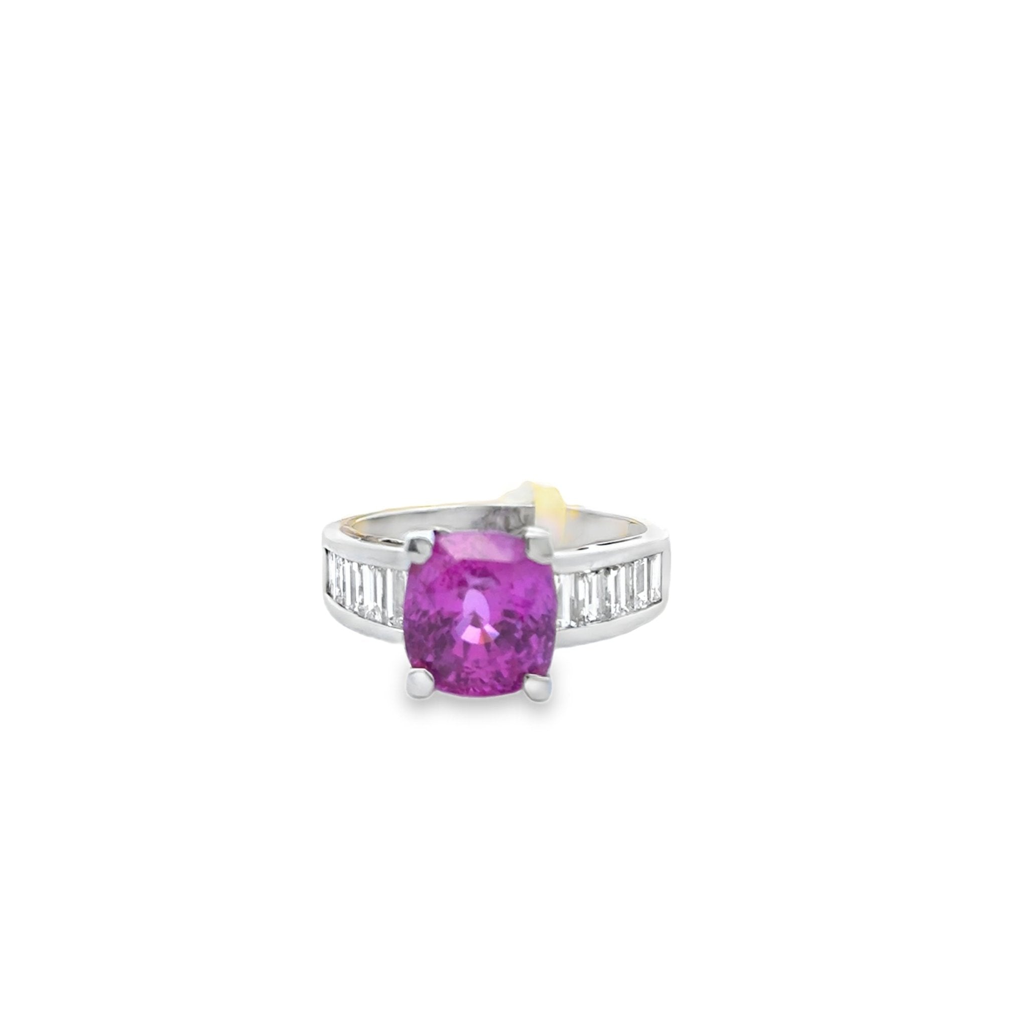 Pink Sapphire & Baguette Diamond Ring - Kelly Wade Jewelers