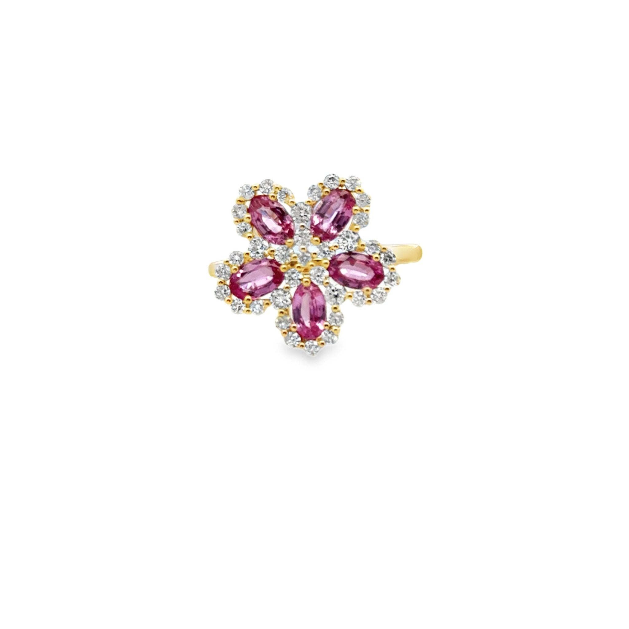 Pink Sapphire & Diamond Flower Ring - Kelly Wade Jewelers