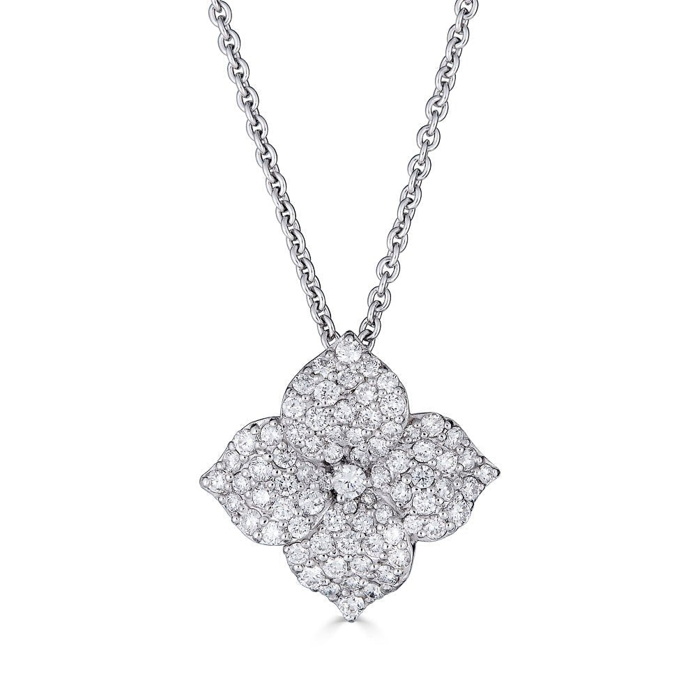 Piranesi 18KW Diamond Flower Pendant On Chain - Kelly Wade Jewelers Store