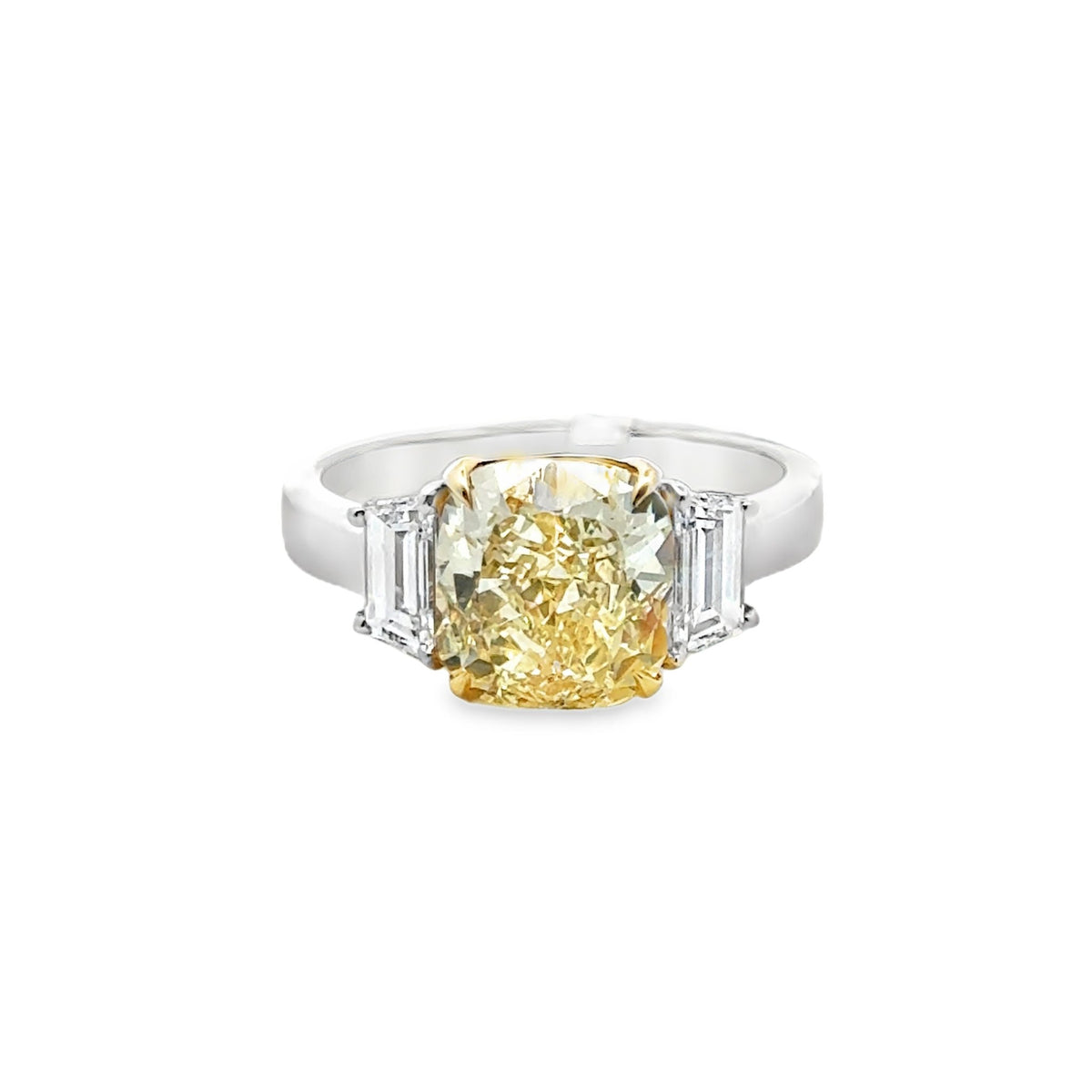 Platinum cushion cut fancy yel - Kelly Wade Jewelers