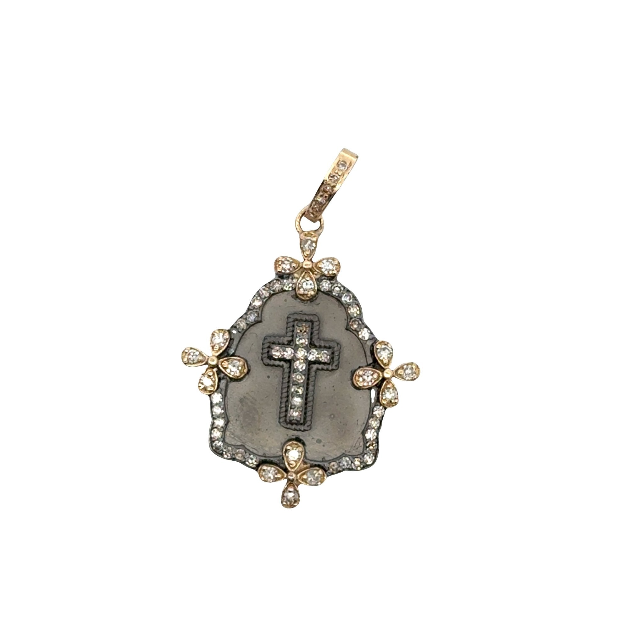 Rhodium & Gold Diamond Cross Pendant - Kelly Wade Jewelers