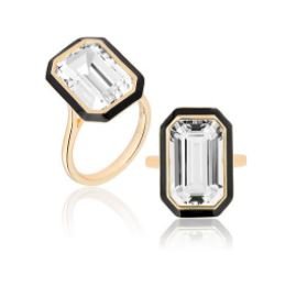 Rock Crystal Ring With Black Enamel - Kelly Wade Jewelers