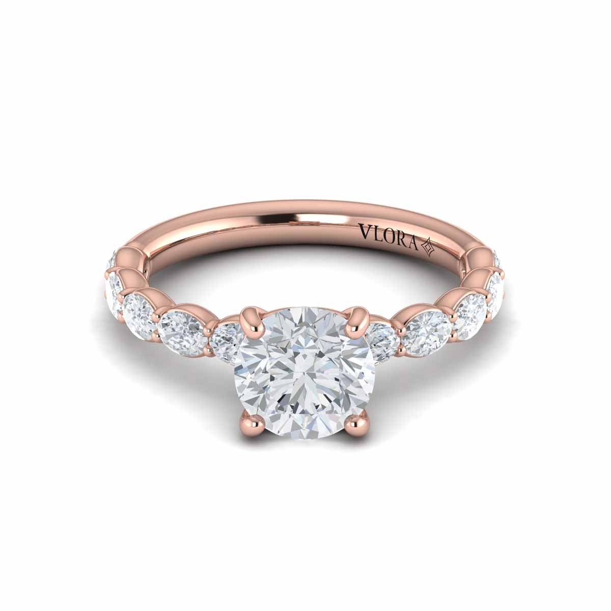 Round Diamond with Oval Diamond Band - Kelly Wade Jewelers