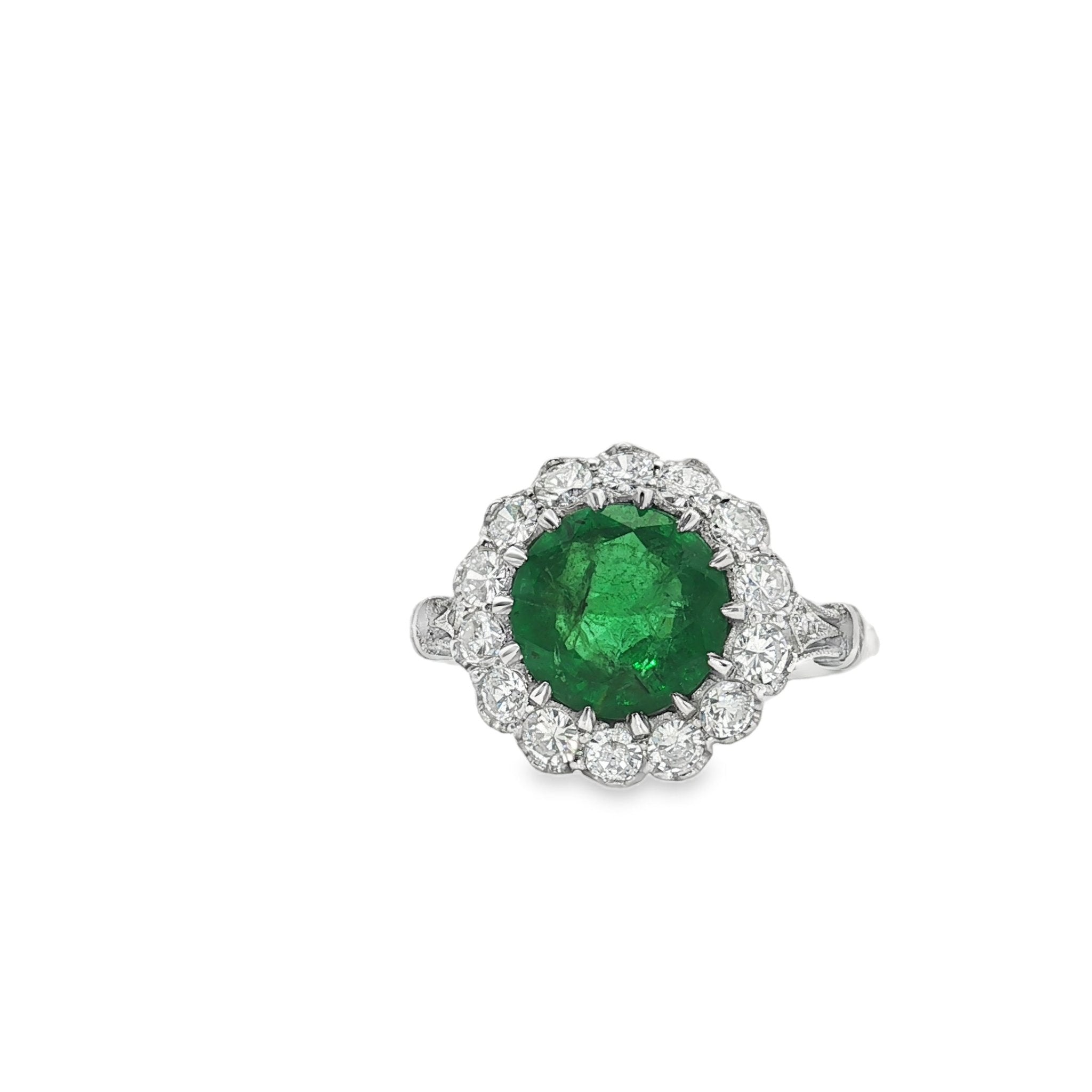 Round Emerald & Diamond Halo Ring - Kelly Wade Jewelers