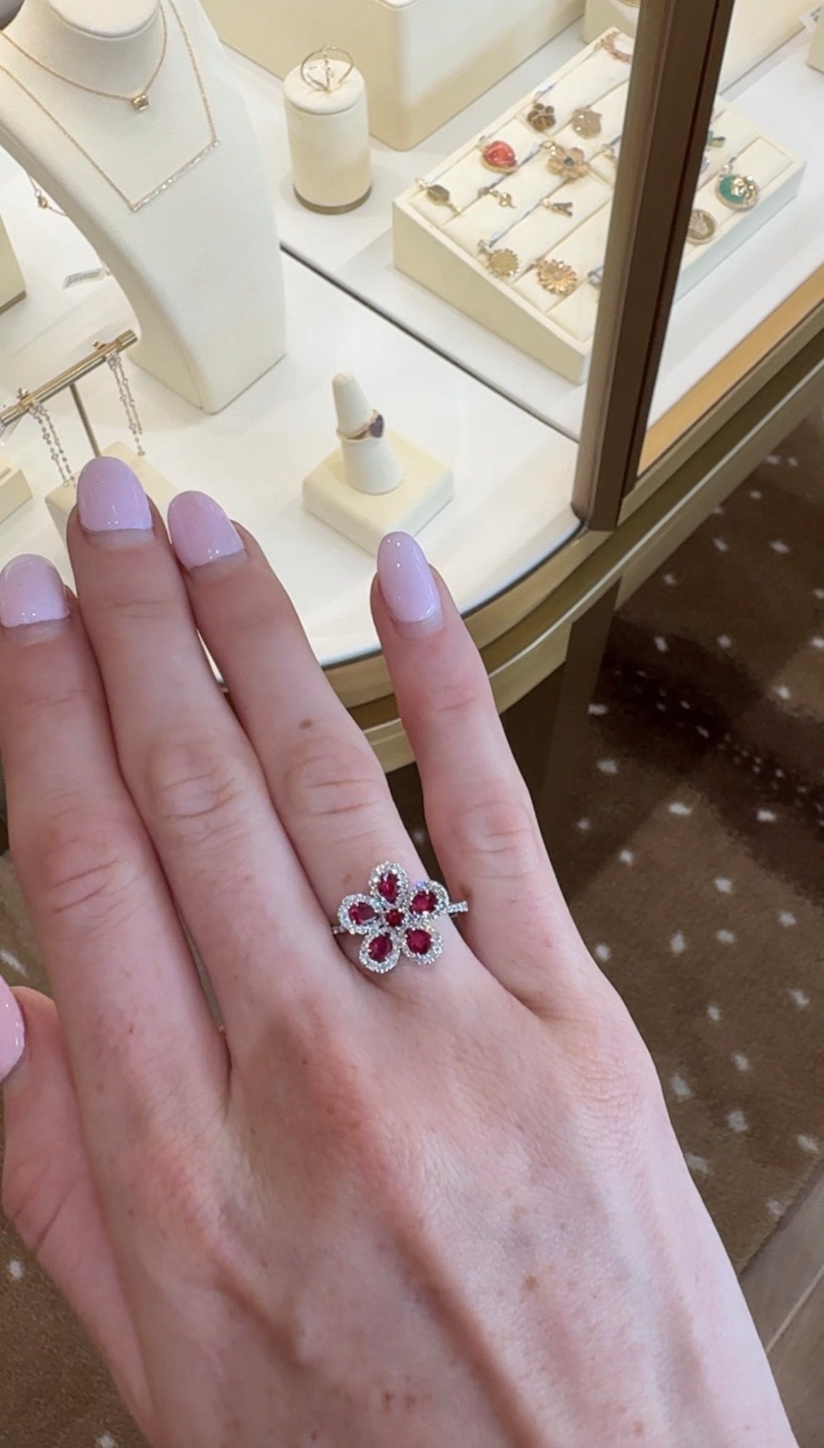 Ruby & Diamond Flower Ring - Kelly Wade Jewelers