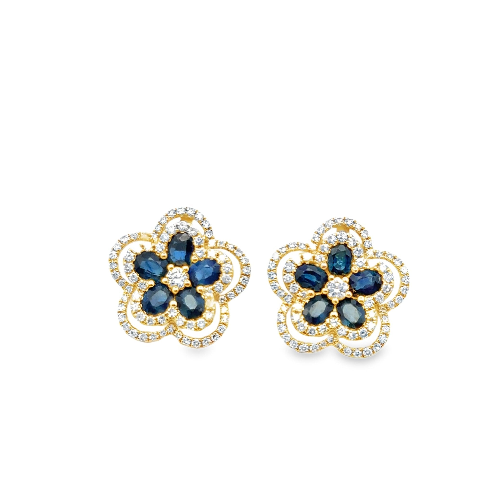 Sapphire & Diamond Flower Earrings - Kelly Wade Jewelers