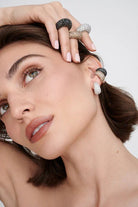 Small Black Diamond Dome Hoops - Kelly Wade Jewelers