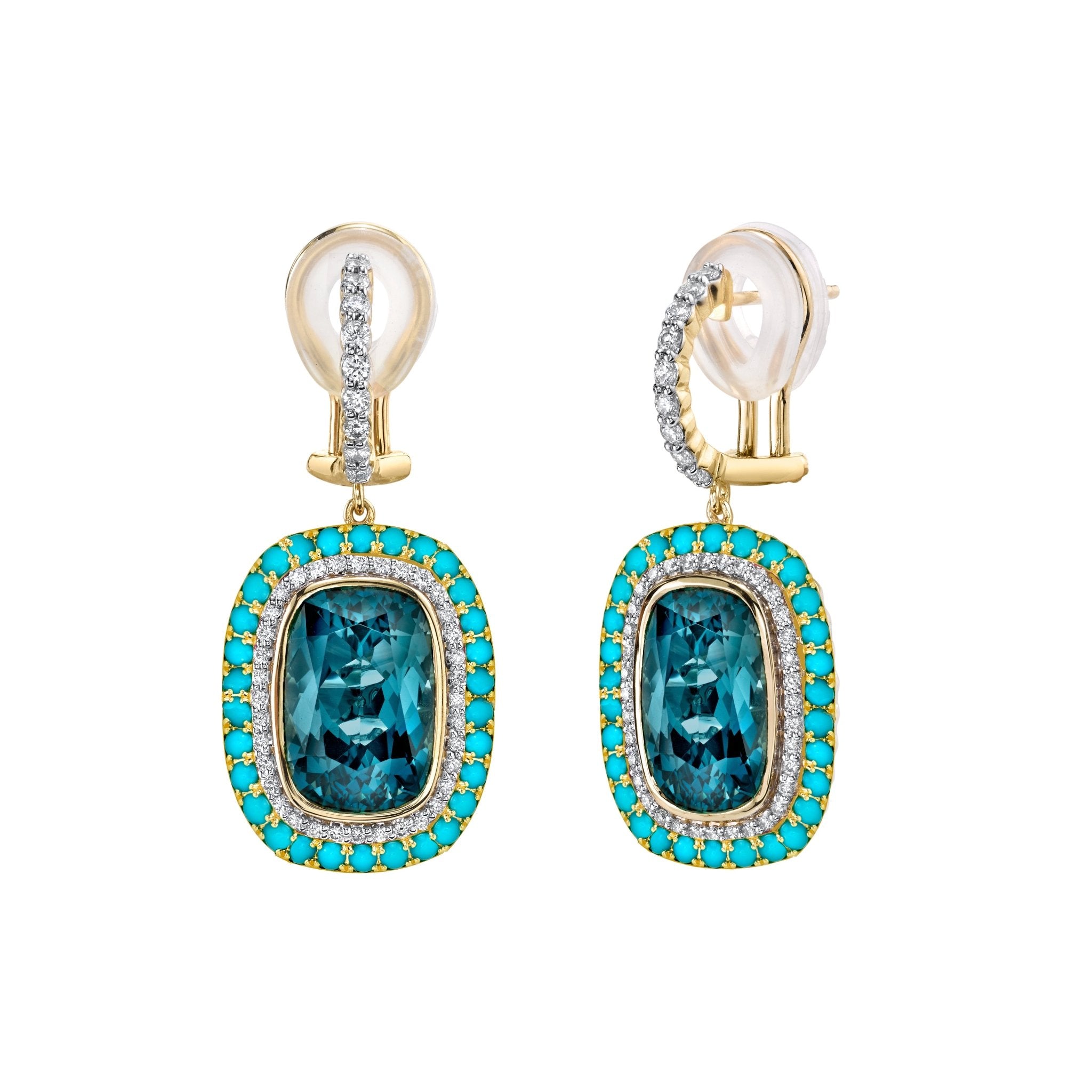 Topaz Diamond Turquoise Halo Earrings - Kelly Wade Jewelers