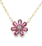 Tourmaline Diamond Flower Paperclip Necklace - Kelly Wade Jewelers