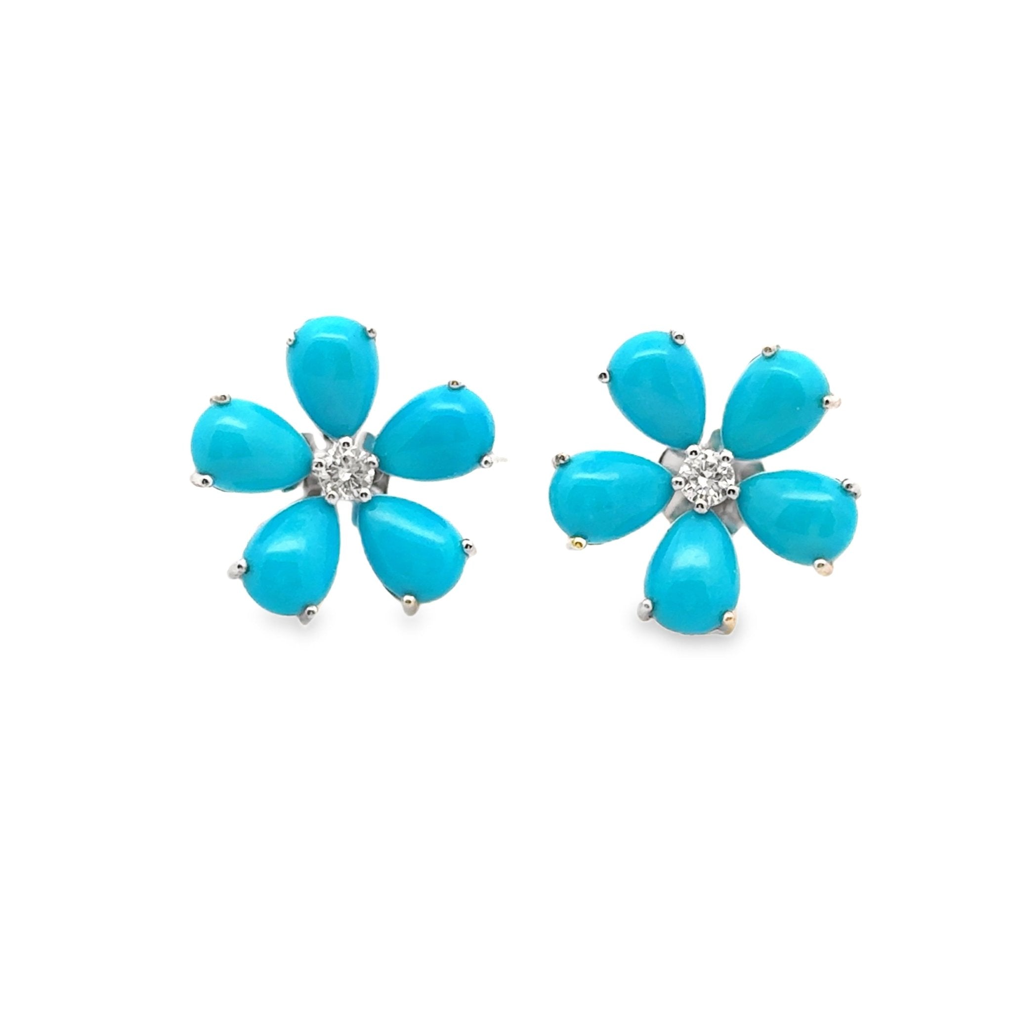 Turquoise & Diamond Flower Earrings - Kelly Wade Jewelers
