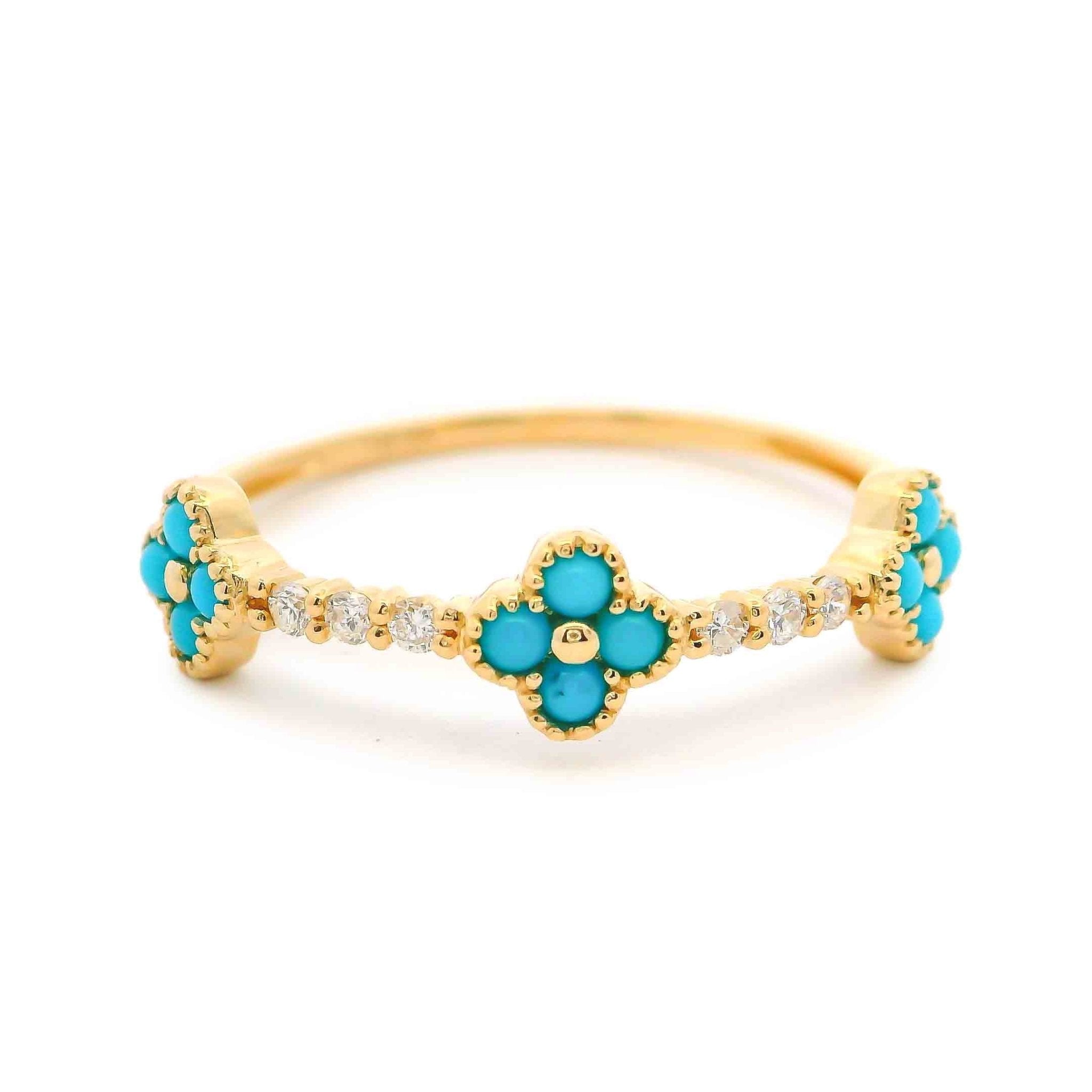 Turquoise Diamond Flower Ring - Kelly Wade Jewelers Store
