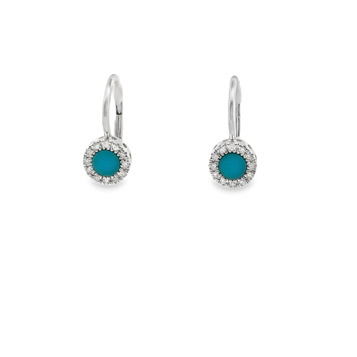 Turquoise Disc with Diamond Halo Earrings - Kelly Wade Jewelers