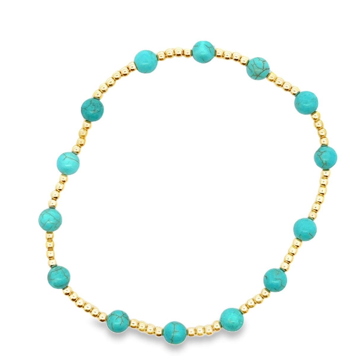 Turquoise & Gold Bead Stretch Bracelet - Kelly Wade Jewelers