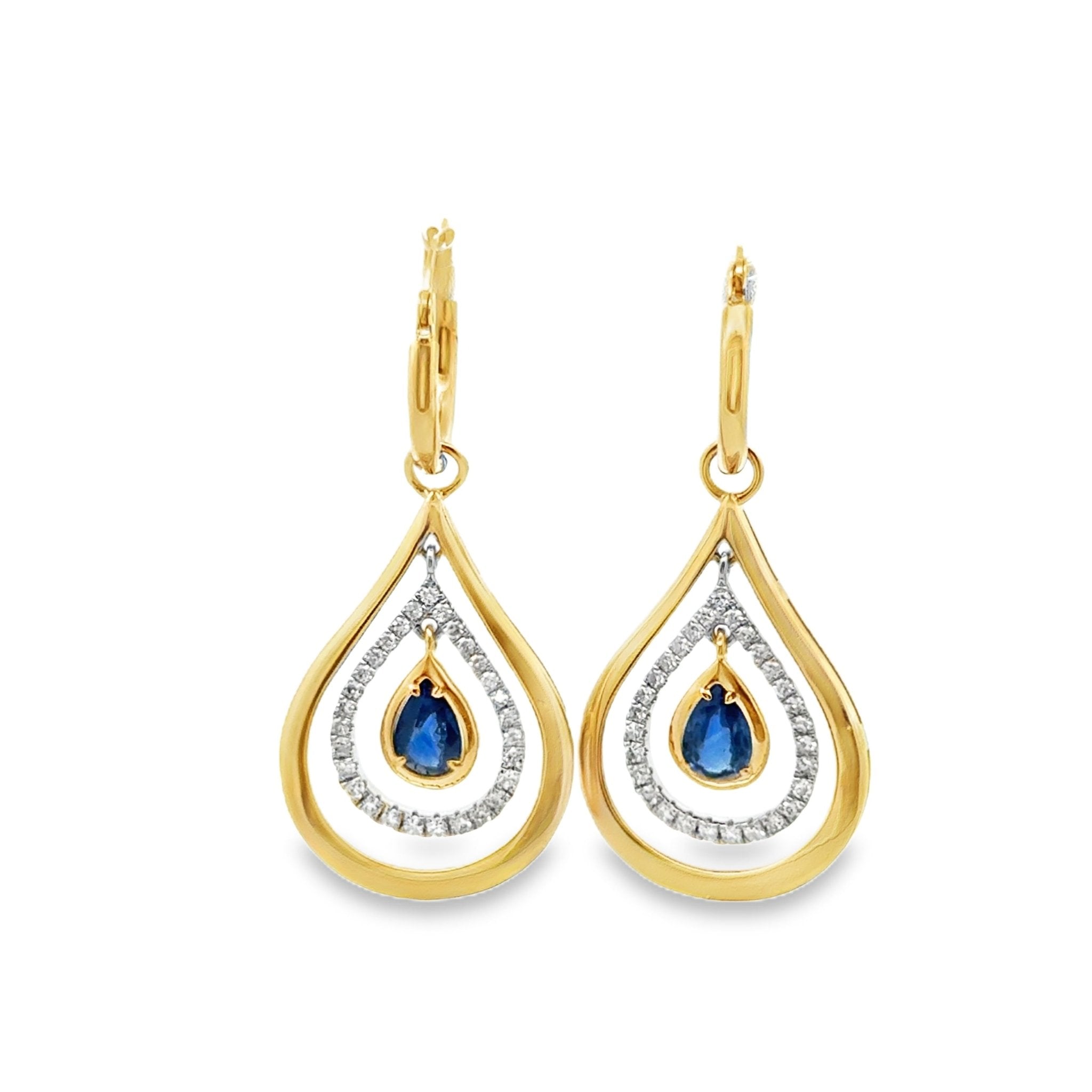 Two Tone Sapphire Tear Drop Earrings - Kelly Wade Jewelers