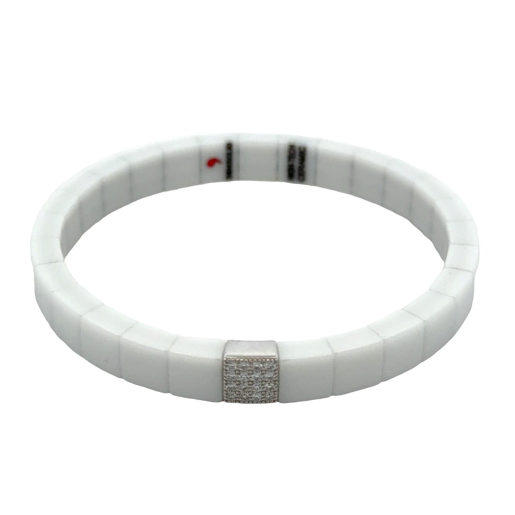White Ceramic and Pave Diamond Square Bracelet - Kelly Wade Jewelers