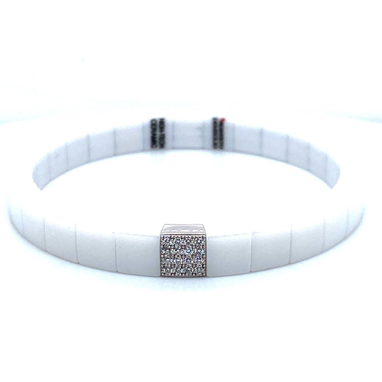 White Ceramic and Pave Diamond Square Bracelet - Kelly Wade Jewelers