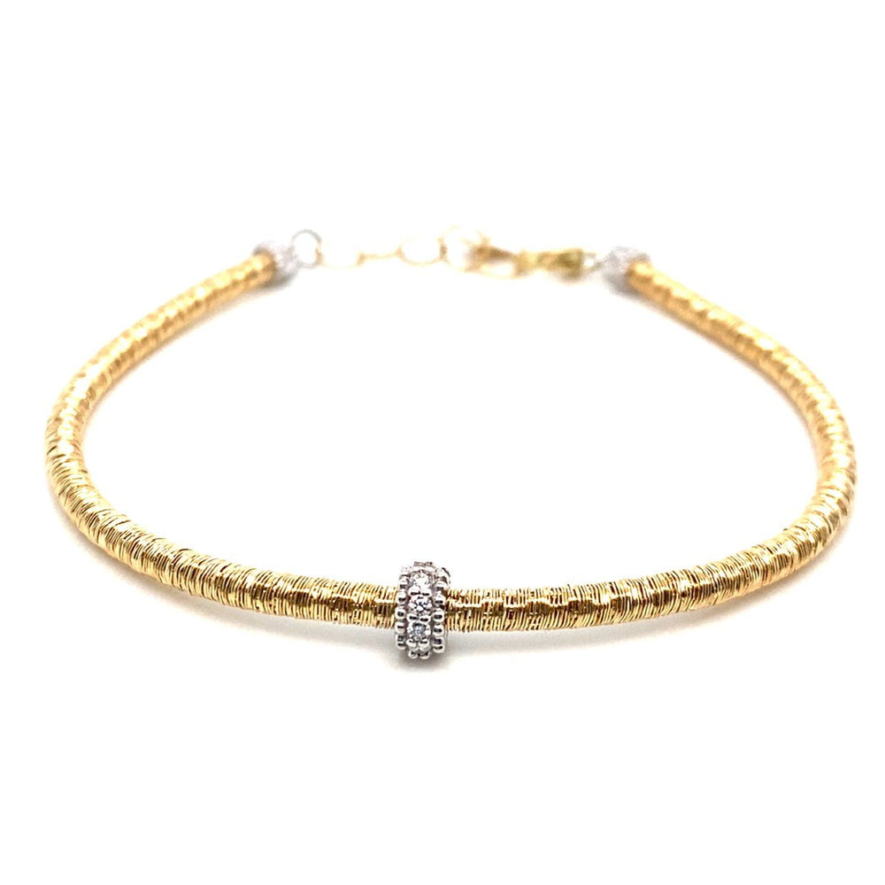 Wrapped gold bracelet with diamond rondel - Kelly Wade Jewelers Store