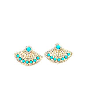 14KY Diamond and Turquoise Fan Earrings - Kelly Wade Jewelers Store