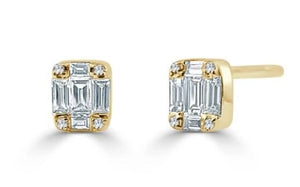 Baguette And Round Diamond Small Stud Earrings - Kelly Wade Jewelers Store