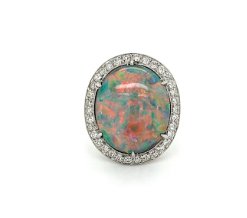Black Oval Cabochon Opal Ring - Kelly Wade Jewelers Store